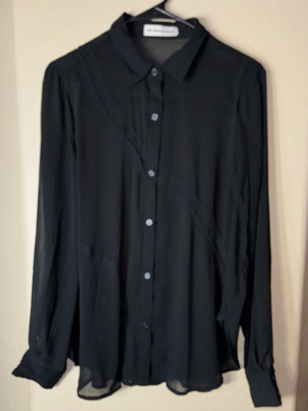 Rebecca Minkoff Sheer Black Button Front Collared Blouse Long Sleeve Est. M